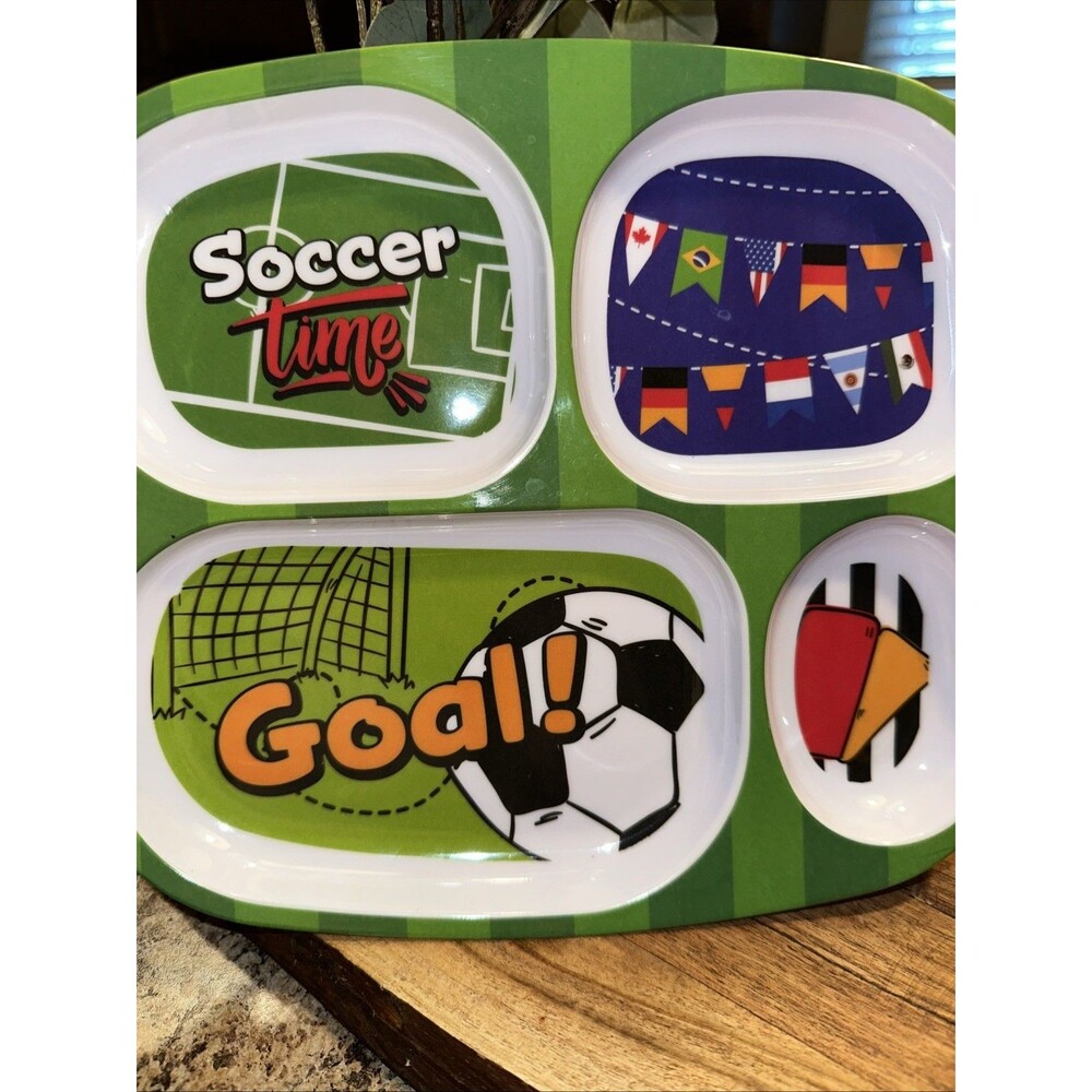Kids Divided Plates 4 Sections Tray Soccer Theme